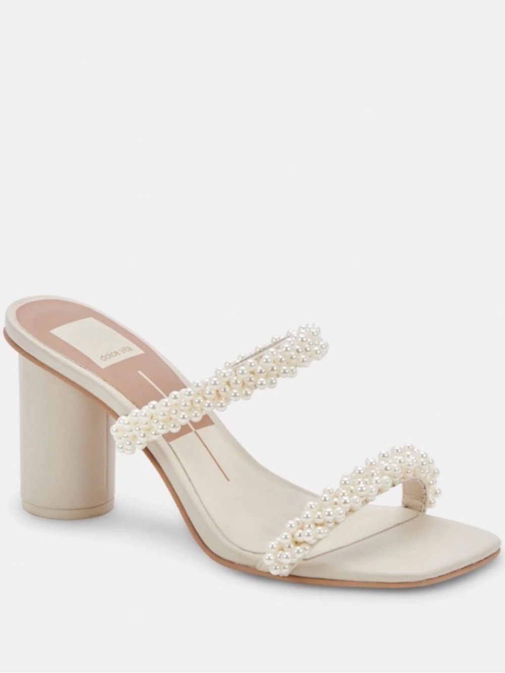 Dolce Vita Cream Pearl-Embellished Block Heel Mule